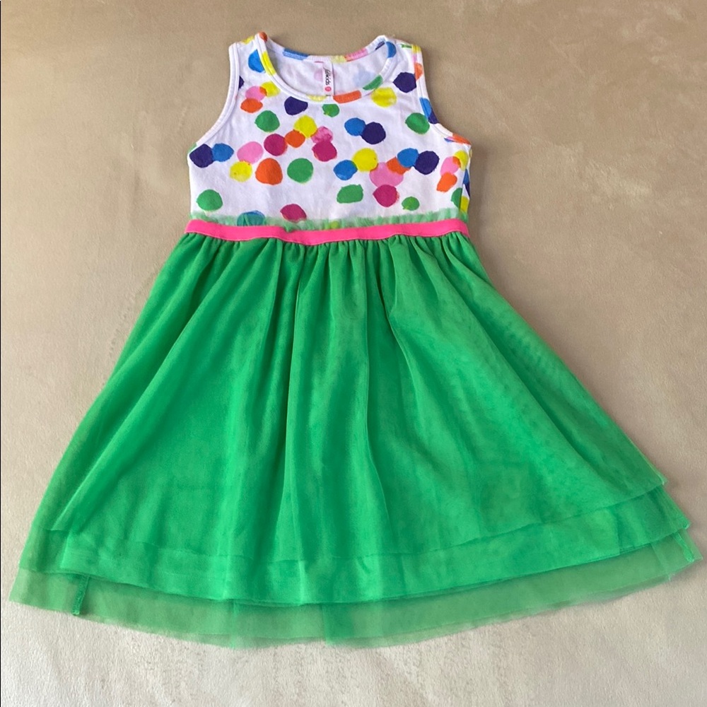 FabKids Multicolor Polka Dot Dress with Green Skirt